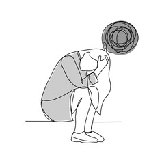 Continuous single line sketch drawing of business woman in depression, stressed, and despair. One line art vector illustration editable stroke