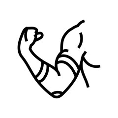 elbow brace on muscular arm line icon vector illustration