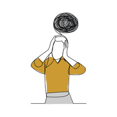 Continuous single line sketch drawing of business woman in depression, stressed, and despair. One line art vector illustration editable stroke