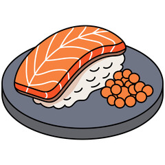 Illustration of Salmon Nigiri Sushi with Roe