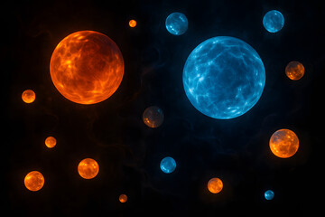 Naklejka premium Celestial Bodies in the Cosmos: A vibrant composition showcasing celestial spheres, their luminosity against the inky expanse, stirring a sense of cosmic awe. 