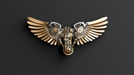 Obraz premium Intricate mechanical wings showcase blend of metal and gears, symbolizing innovation and creativity