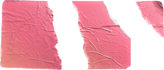 Torn and Folded Pink Gradient Metallic Sticker Pieces isolated on transparent background