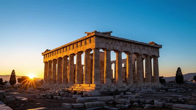 Dawn light illuminates Parthenon's columns with parthenon of athens at dawn effect travel destination style featuring ancient greece,
