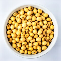 Yellow Soybeans in Ceramic Bowl for Premium Healthy Food Object and Organic Plant Protein Concept