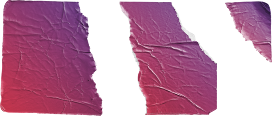 Torn and Folded Red Purple Metallic Sticker Pieces isolated on transparent background