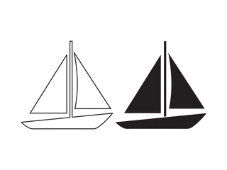Sailboat icon vector set: outline and solid black nautical boat symbols