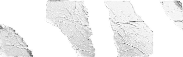 Torn White Metallic Stickers Set of Four Pieces isolated on transparent background