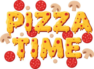 Fun Pizza Time Vector Typography With Melting Cheese Effect