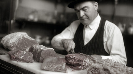 Old photo of butcher.