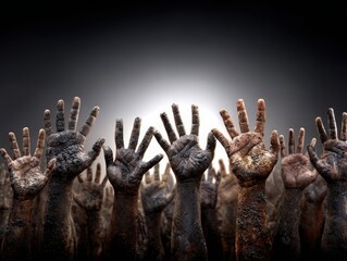 Raised hands in solidarity showcasing unity and diversity  