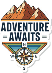 Mountain Adventure Awaits Vector Badge With Compass And Trees