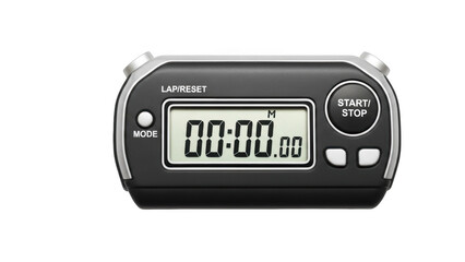 Digital stopwatch with zero time displayed on black background