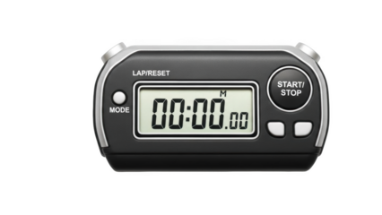 Digital stopwatch with zero time displayed on black background