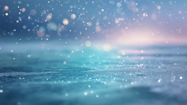 Sparkling Winter Surface with Falling Bokeh Lights and Cool Blue Hues - Powered by Adobe
