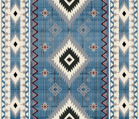 Geometric fabric art, vertical, blue background, vertical vector image.
