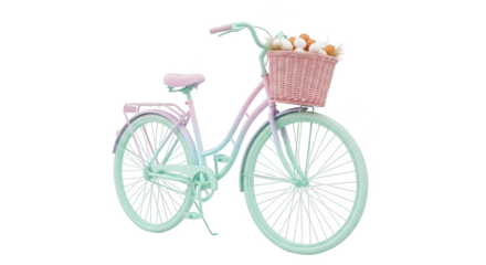 Pastel pink and mint green bicycle with wicker basket