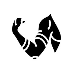 elbow brace on muscular arm glyph icon vector illustration