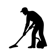 Male person simple silhouette with vacuum cleaner.