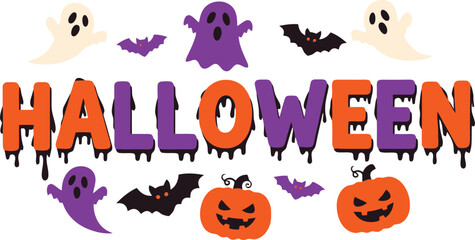 Festive Halloween Spooky Vector Typography With Pumpkins Bats Ghosts