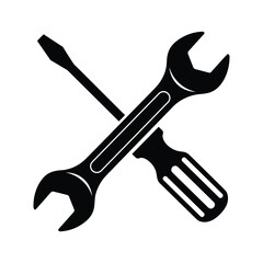 Black crossed wrench and screwdriver icon tool repair 1