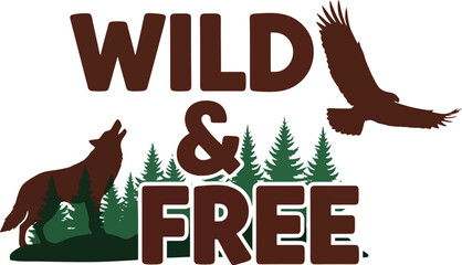 Majestic Wild And Free Vector Badge With Eagle And Mountains