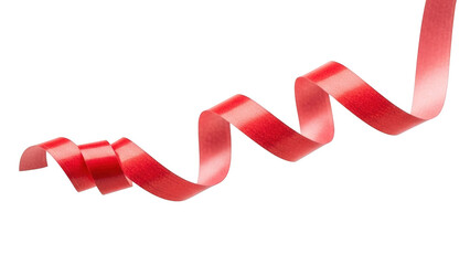 Red ribbon curled on black background satin ribbon