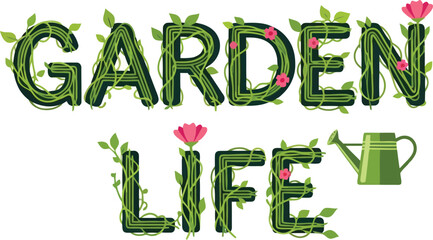 Peaceful Garden Life Vector Illustration With Watering Can Plants