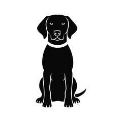 Fototapeta premium Black dog silhouette sitting with white collar vector 