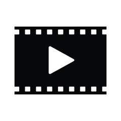 Fototapeta premium Black film strip with white play button icon video icon 1