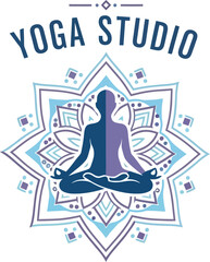 Spiritual Yoga Studio Mandala Vector Logo With Lotus Flower Pose