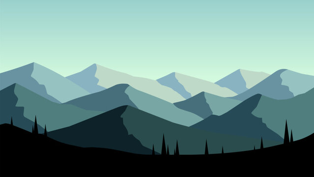 Mountain range landscape illustration with peaks and ridges