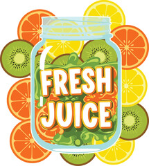 Summer Fresh Juice Vector Badge With Jar And Citrus Slices
