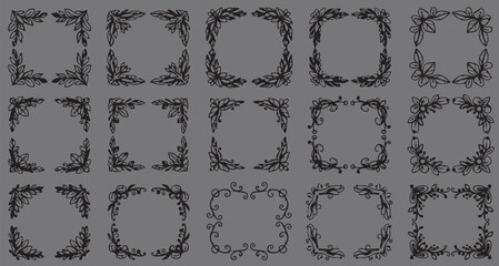 Elegant Vintage Square Floral Frame Set &ndash; Intricate Ornamental Border Designs for Classic Artwork, Invitations, and Decorative Graphic Projects