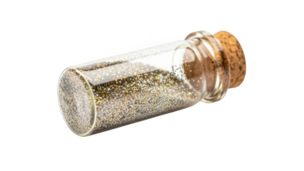 Small glass vial filled with gold and silver glitter