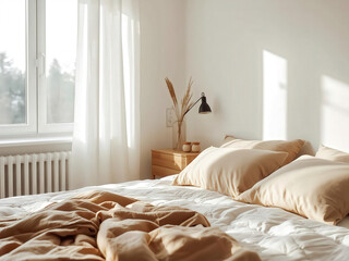 Luxury hotel bedroom interior design with comfortable bed and stylish furniture