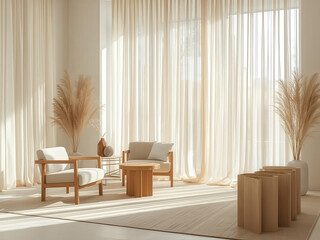 Luxury modern living room interior design with fireplace, comfortable sofa, armchair, and elegant wooden floor furniture