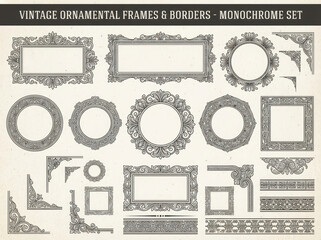 Vintage ornamental frame decorative border set with intricate floral filigree and circular and rectangular motifs evoking elegant classic design and graceful ornate detail for stationery or labels