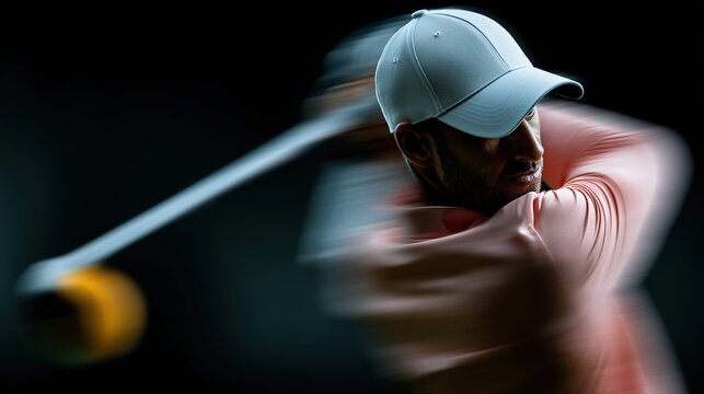 Golfeur en casquette blanche effectuant un swing avec motion blur