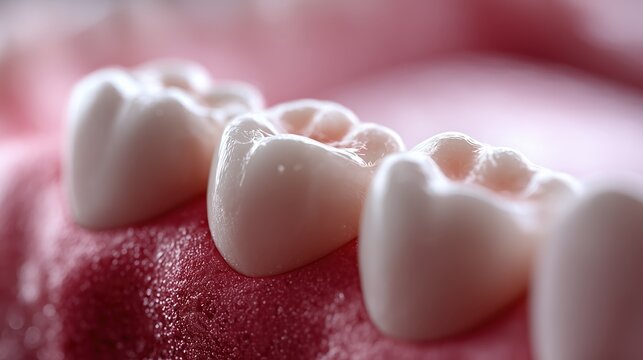 Gros plan sur des dents blanches et gencives roses en parfaite sant&eacute;