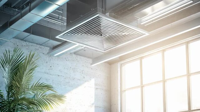 Medium shot of modern office ventilation system with clean air flow showcasing advanced HVAC technology enhancing workspace comfort.