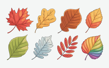 Obraz premium Collection of colorful autumn leaves in watercolor style