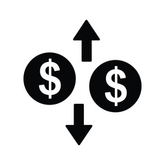 Two black dollar coins with up and down arrows money 1