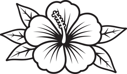 Simple black and white drawing of a hibiscus flower with detailed petals