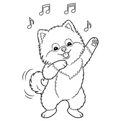 Cute Dancing Puppy Line Art – Adorable Dog Coloring Page with Musical Notes for Kids | Black and White Outline Illustration