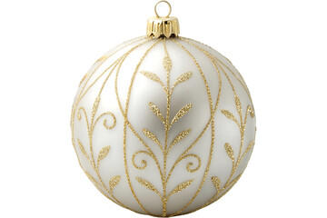 Matte White Christmas Bauble with Glitter Snowflake Design isolated on white background. 