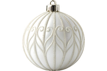 Matte White Christmas Bauble with Glitter Snowflake Design isolated on white background. 