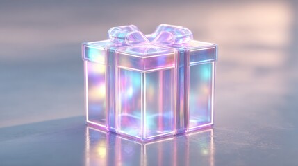 Transparent gift box with glowing ribbon