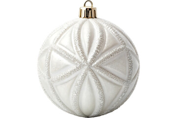 Matte White Christmas Bauble with Glitter Snowflake Design isolated on white background. 