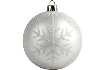 Matte White Christmas Bauble with Glitter Snowflake Design isolated on white background. 